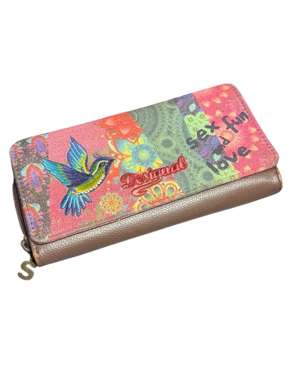 Desigual Pink Multicolor Bird Print Zip Wallet